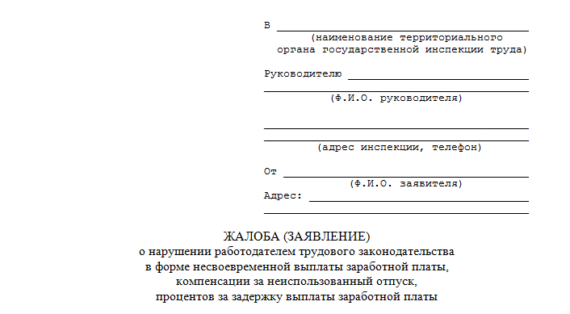 Жалоба в Трудовую инспекцию, «шапка» документа